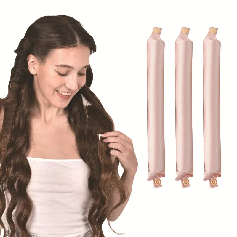 Heatless hair curlers for women, soft pink fabric, for effortless curls