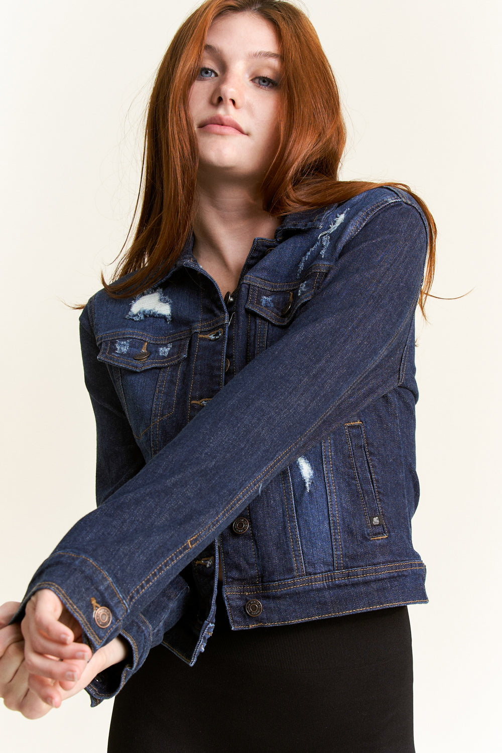 Women's distressed denim jacket, perfect for casual outings