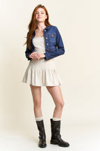 Women's blue denim jacket, perfect for casual outings and layering.