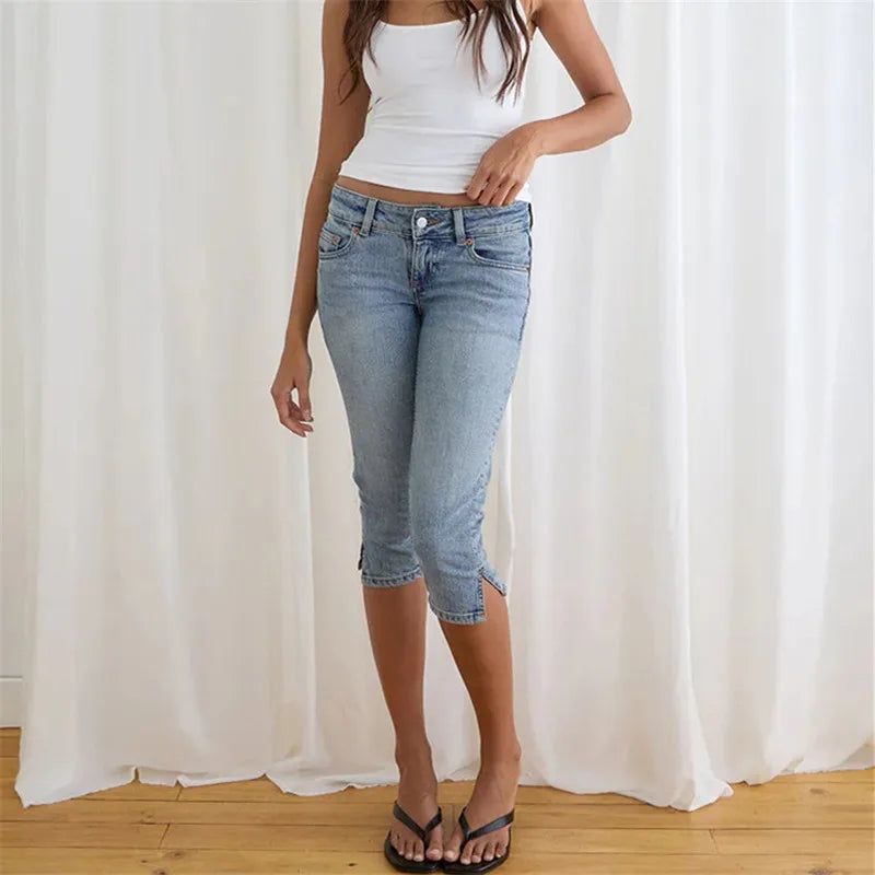 Women's light blue jeans and capri for casual summer wear
