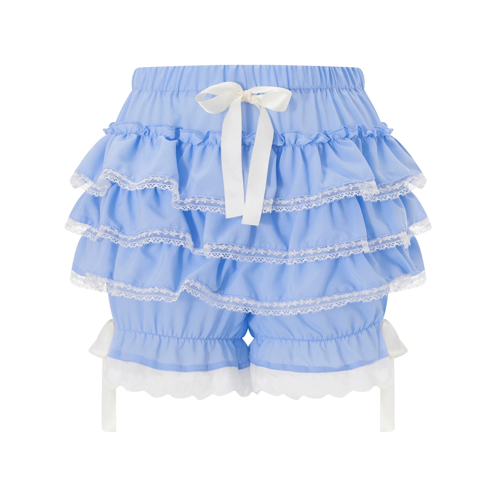 Women's blue lace bloomers with ruffle design, perfect for summer