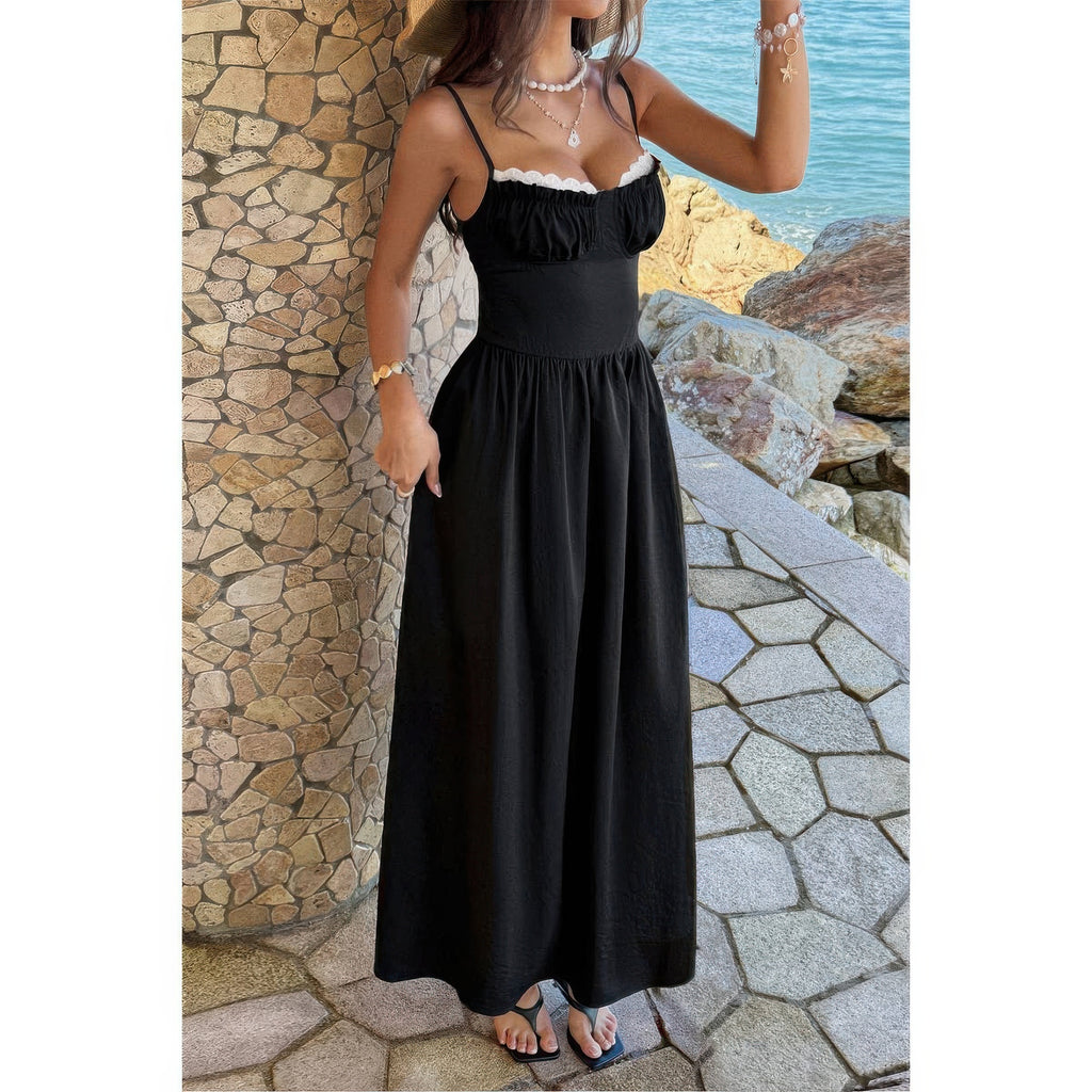 Black lace frock dress, lightweight fabric, perfect for summer outings