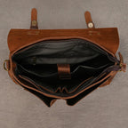 Brown leather laptop and bag with multiple compartments for organized storage