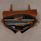 Brown leather laptop and bag with spacious interior for organizing essentials