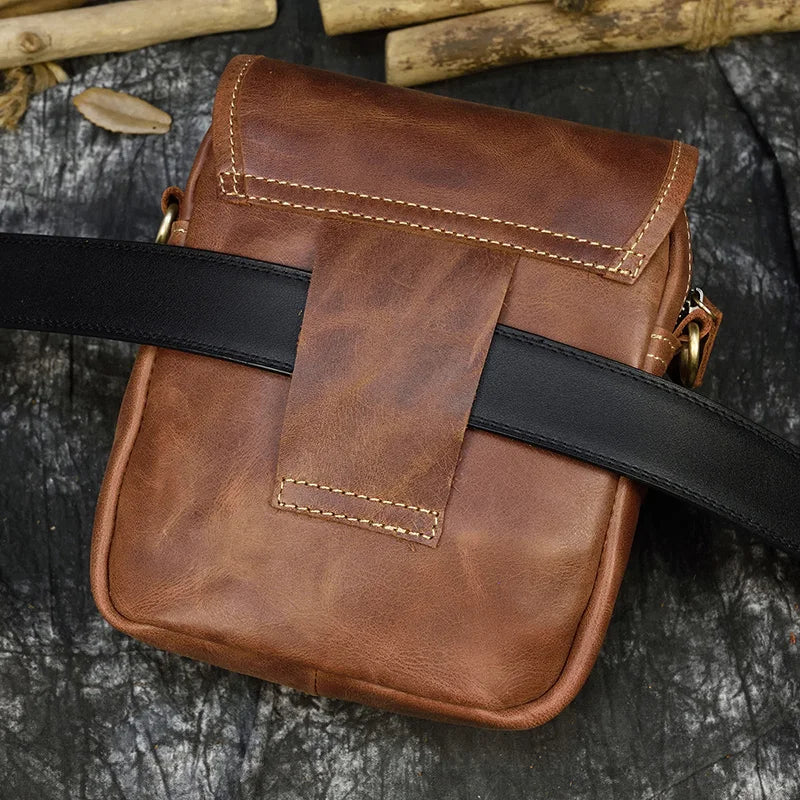 Brown leather crossbody mini bag for casual outings