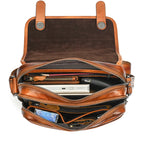 Brown leather crossbody mini bag with multiple compartments for organization