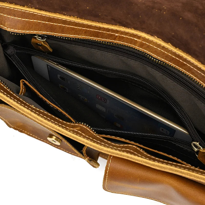 Leather crossbody mini bag, brown, perfect for daily use