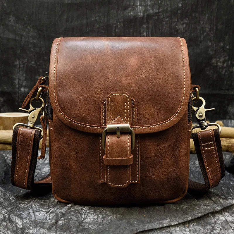 Brown leather crossbody mini bag for everyday use