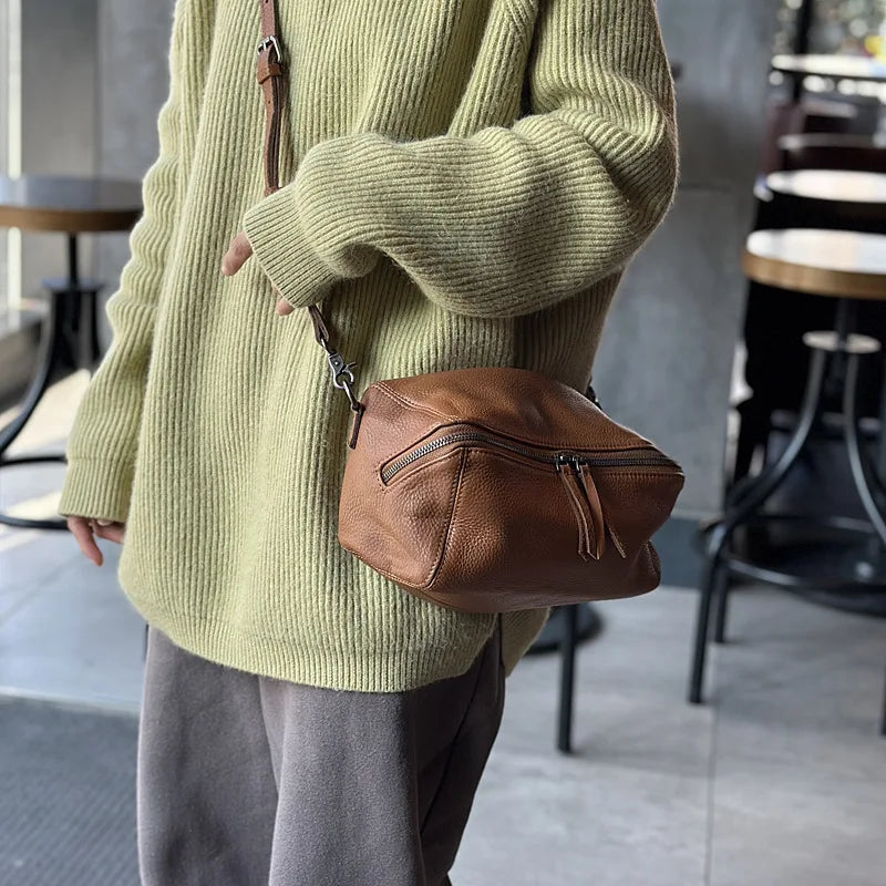 Brown leather crossbody mini bag for casual outings