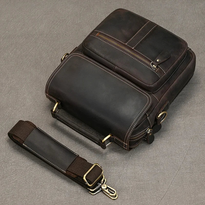 Brown leather crossbody mini bag with adjustable strap for everyday use
