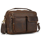 Brown leather crossbody mini bag with multiple pockets for easy organization