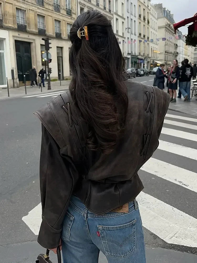 Women’s black leather faux jacket, stylish and chic for urban outings
