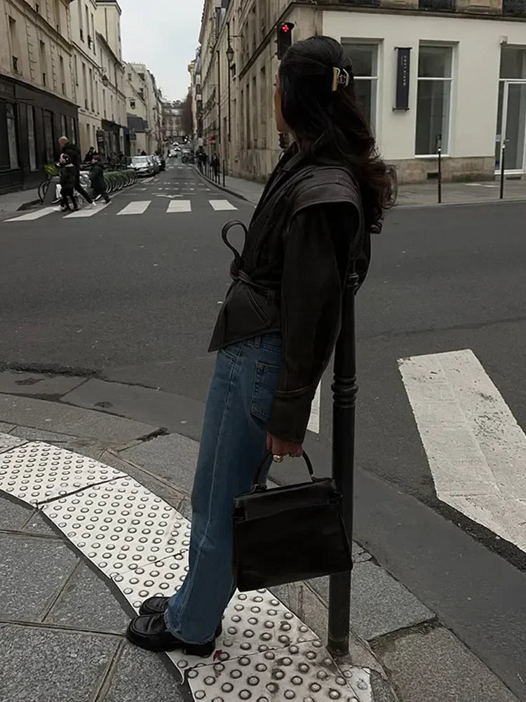 Stylish women's leather faux jacket, perfect for casual outings