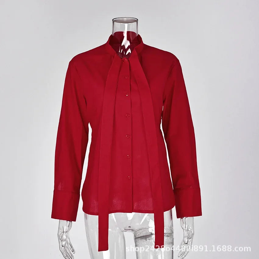 Red linen blouse men with tie detail for casual style
