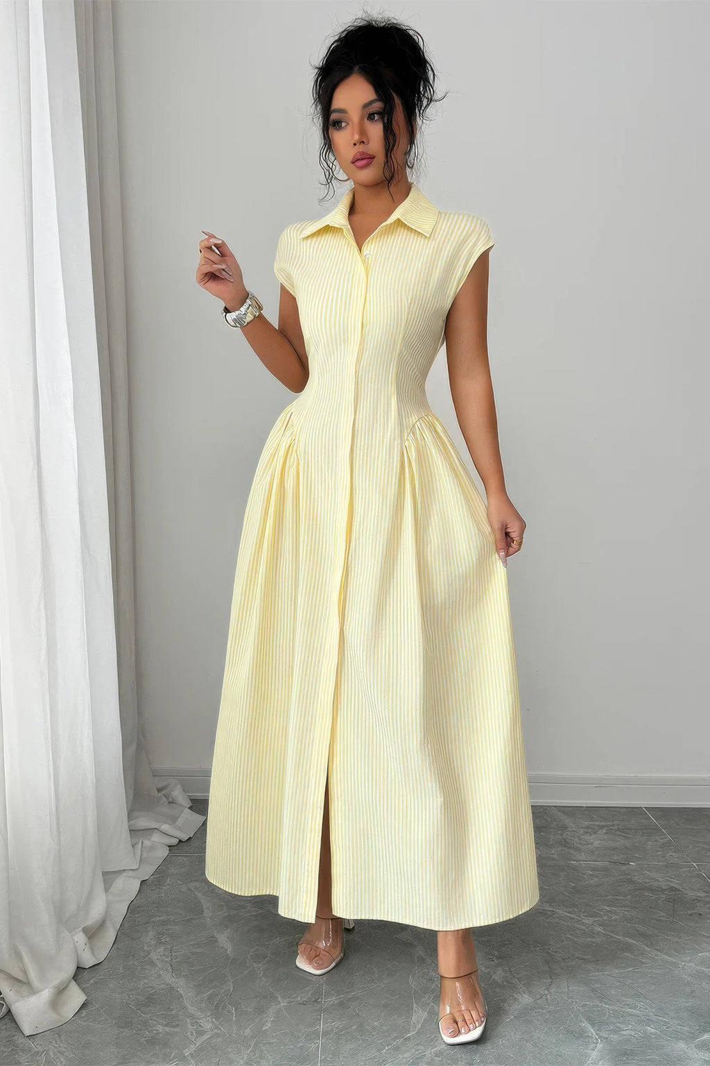 Women's yellow long dress and long sleeve, perfect for summer outings