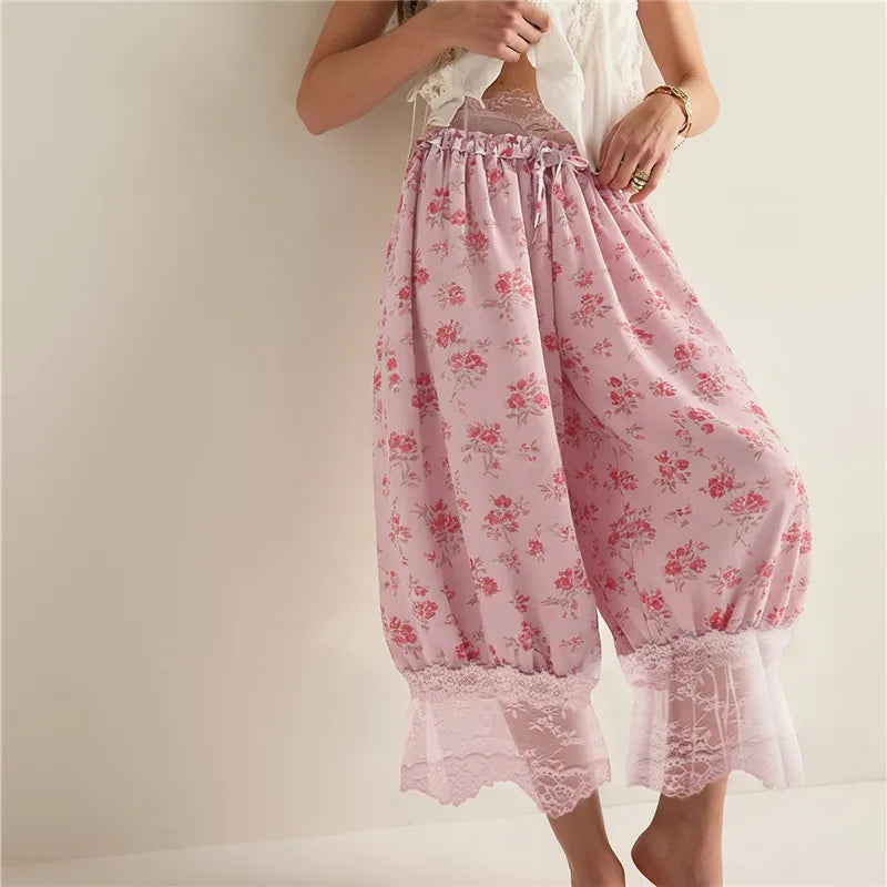 Women's pink floral loungewear set, soft fabric for relaxing at home