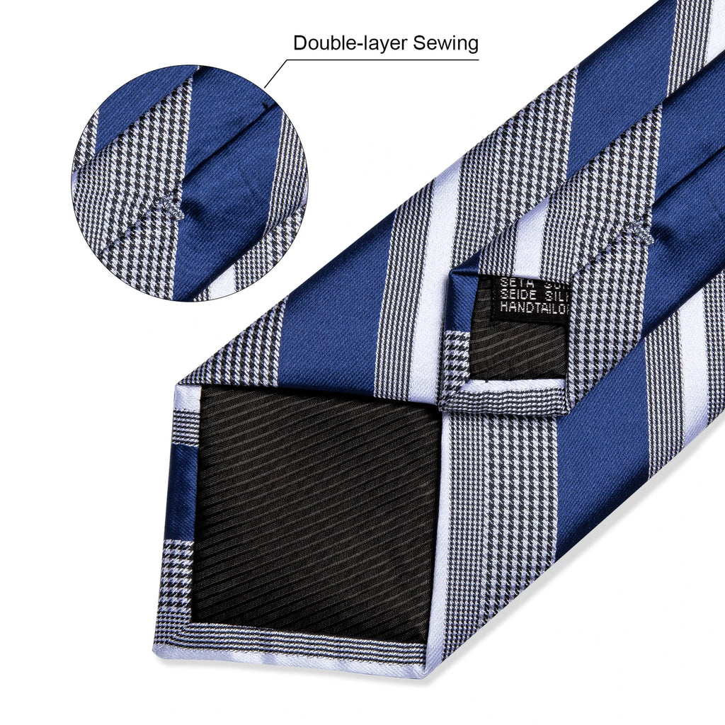 Luxury blue striped necktie set for men, crafted from premium silk