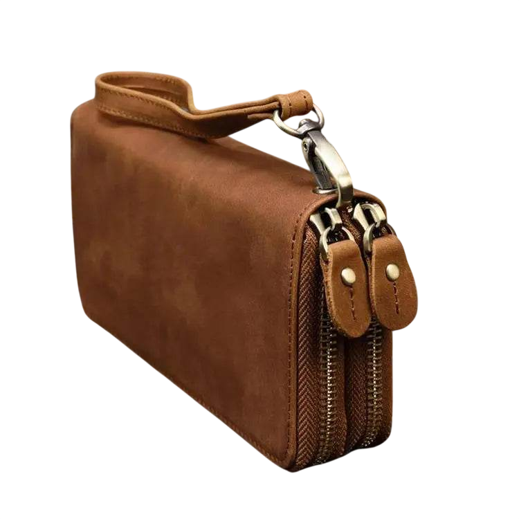 Luxury Double Zipper Leather Wallet for Men & Women with