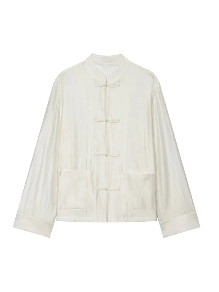 Women's white jacket with mandarin collar, casual style, lightweight fabric