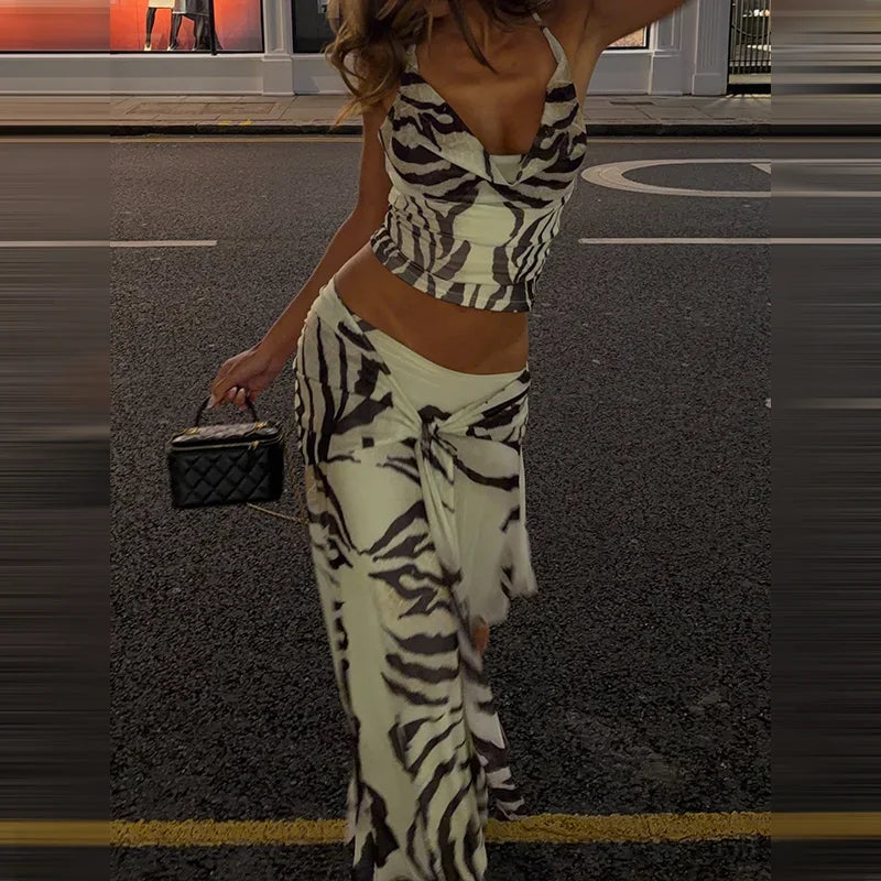 Women's black and white zebra print matching set, stylish for nights out