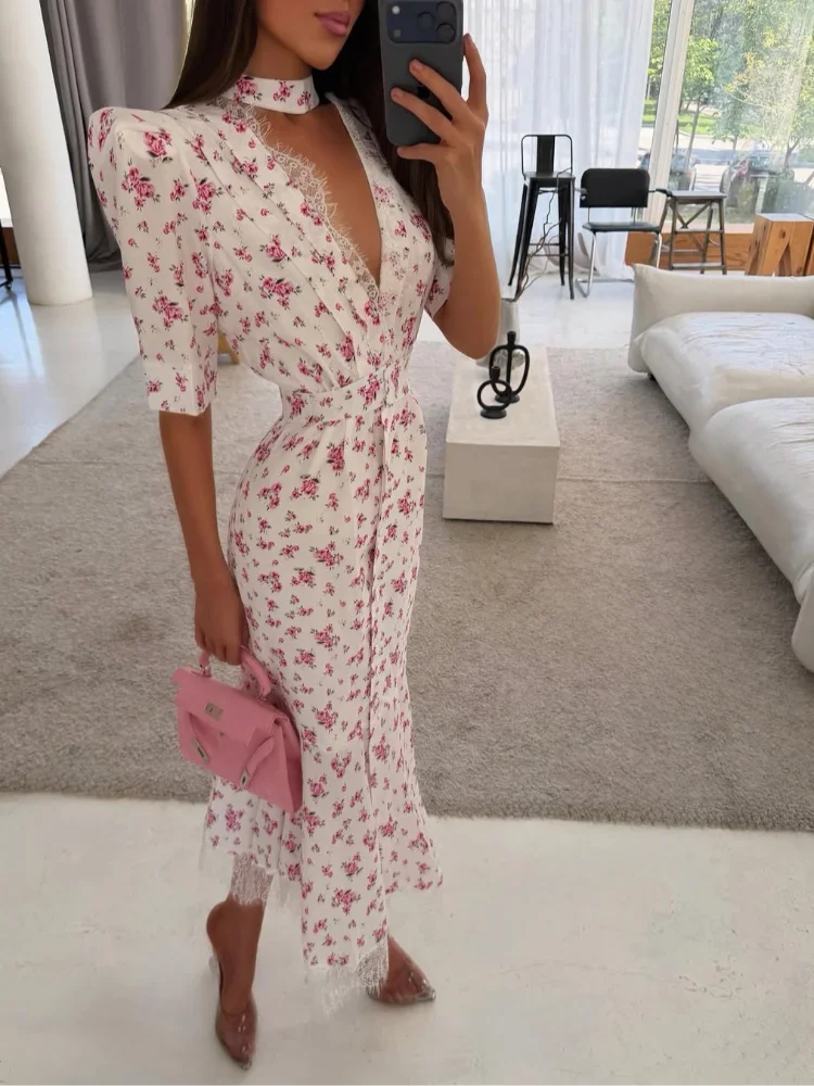 Women's floral white and maxi dress, perfect for summer events