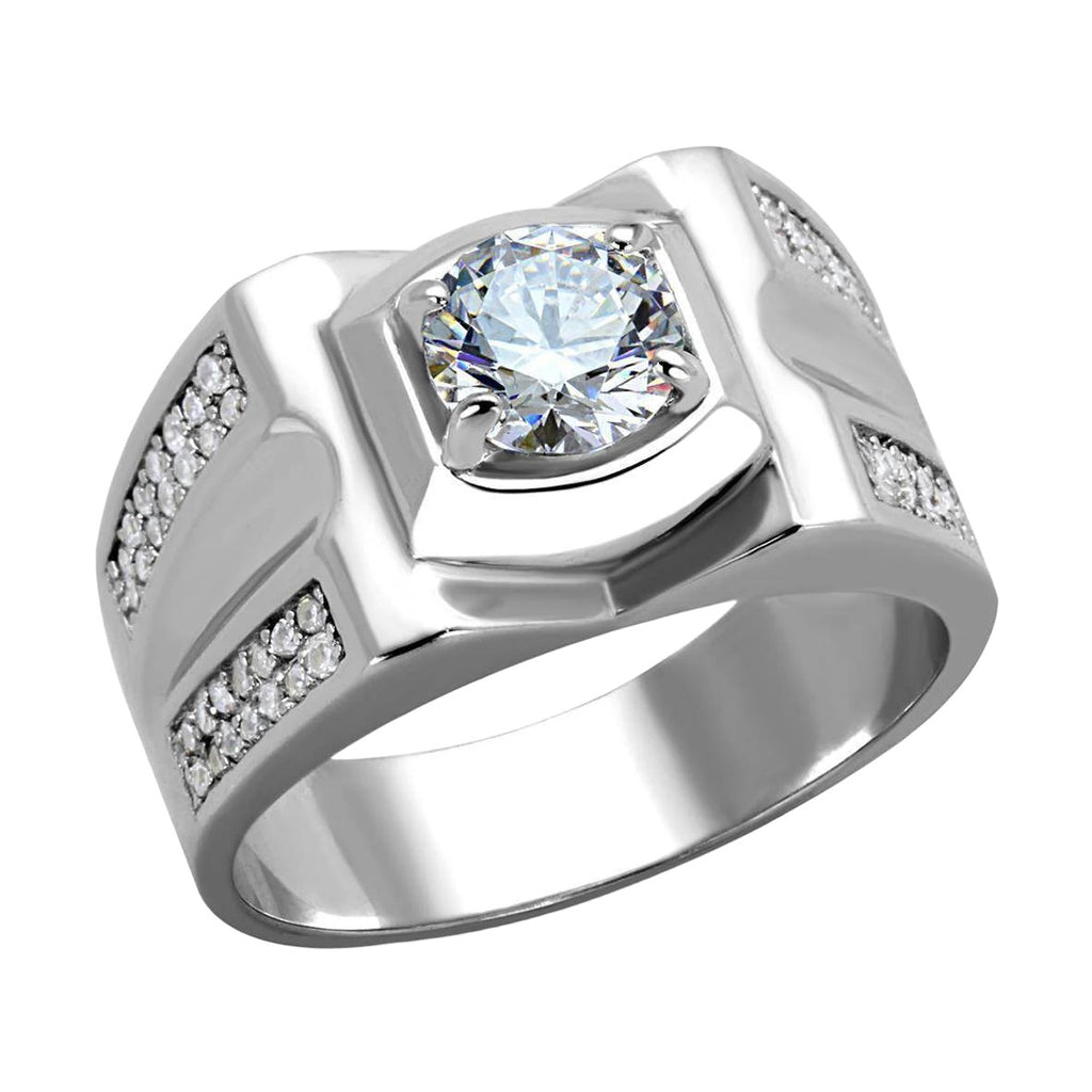 Men's Rings - TS385 - Rhodium 925 Sterling Silver Ring with - VacationGrabs