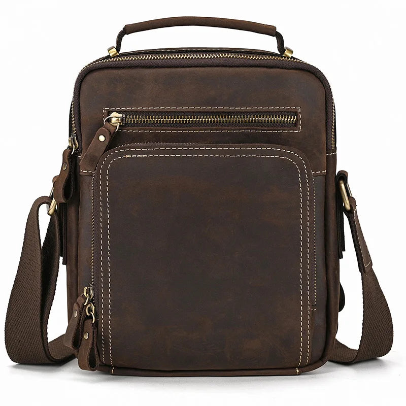 Mens crossbody bag in brown leather, perfect for daily use