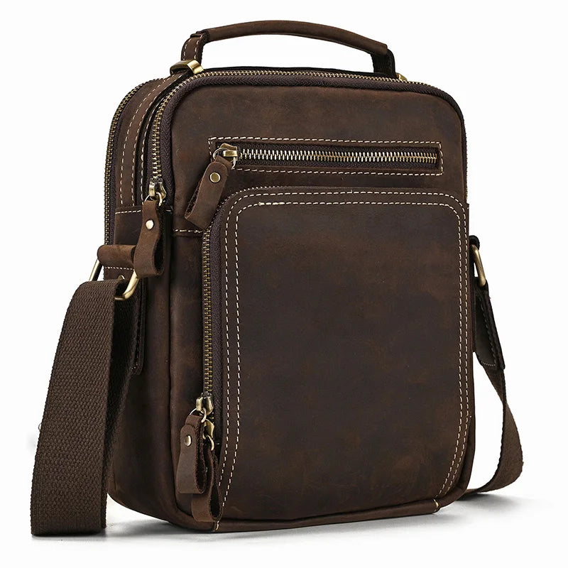 Men's brown leather crossbody bag, versatile style for everyday use