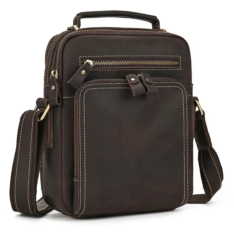 Mens crossbody bag in brown leather, perfect for daily use