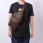Mens sling shoulder bag in brown leather for casual outings