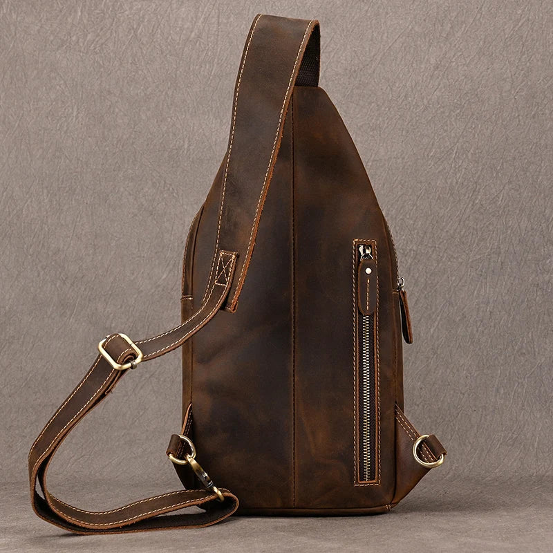 men's sling shoulder bag, brown leather, ideal for daily use