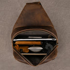 mens sling shoulder bag in brown leather for casual use