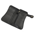 black leather men's wallet with card slots and zipper closure