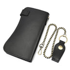 Black leather men's wallet with chain for secure carry