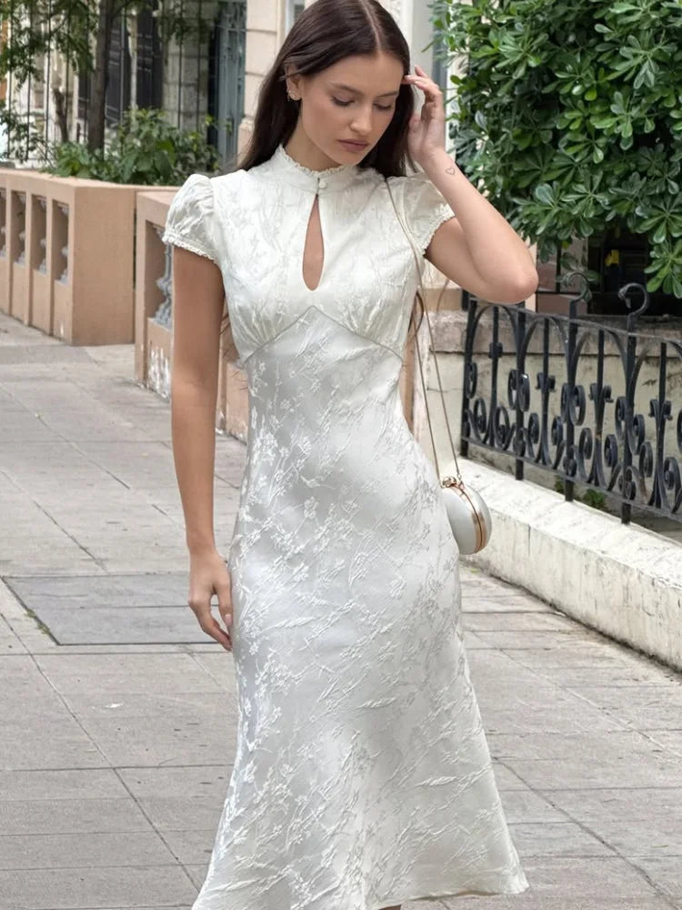 Women's ivory midi dress, lightweight fabric, perfect for summer events
