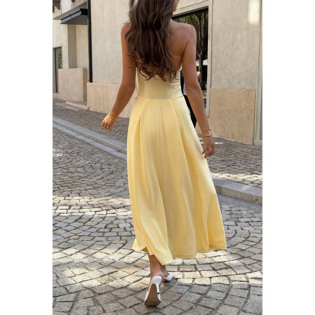 Women's yellow midi dress, lightweight fabric, perfect for summer outings