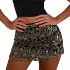 Women's black mini skirt with gold embellishments for stylish outings