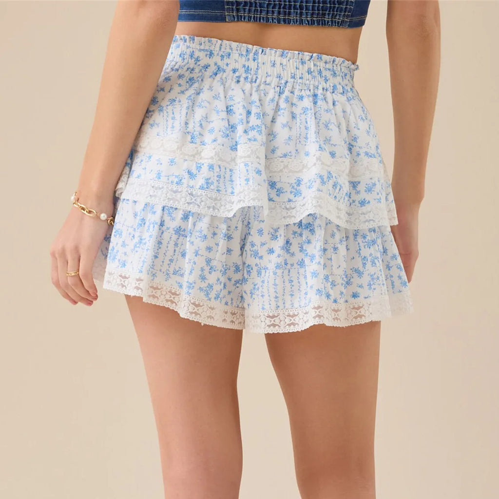 Women's blue floral mini skirt, lightweight fabric, perfect for summer outings