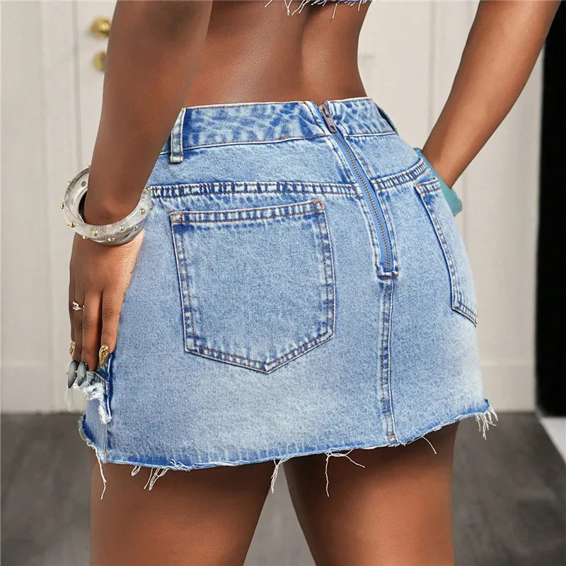Women's mini skirt denim, light blue, perfect for summer outings