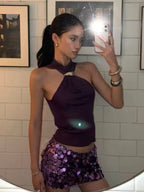 Women's purple mini skirt, sequined, perfect for night outings