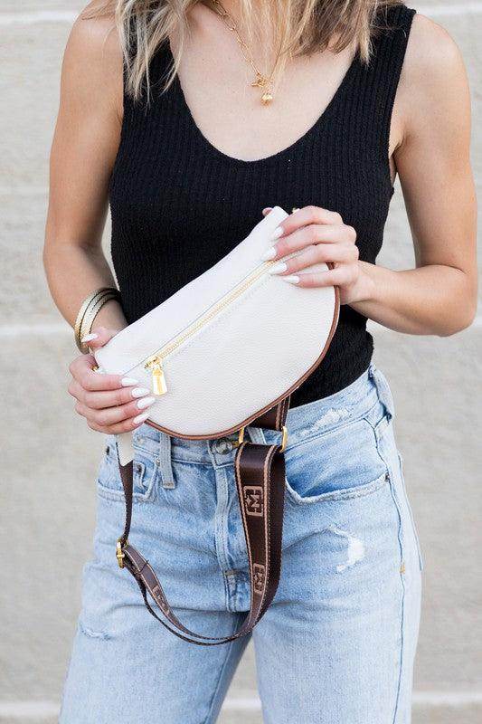 Myra Quilted Genuine Leather Crescent Sling Bag - VacationGrabs
