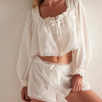 Women's white cotton pajama set, perfect for lounging at home
