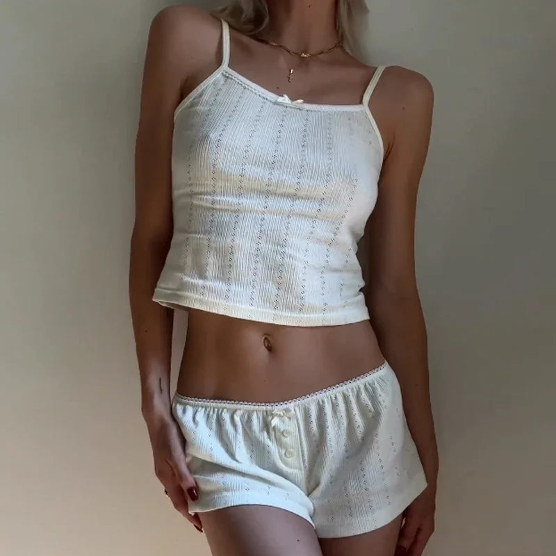 Women's white pajama set, soft fabric for cozy lounging