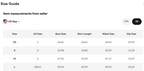 Size guide chart for clothing measurements in US and CM with size labels from XS to L.