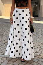 Women's white polka dot skirt, flowy fabric for stylish outings