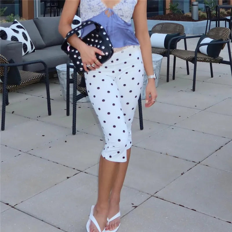 Women's white polka dot pants, perfect for casual outings