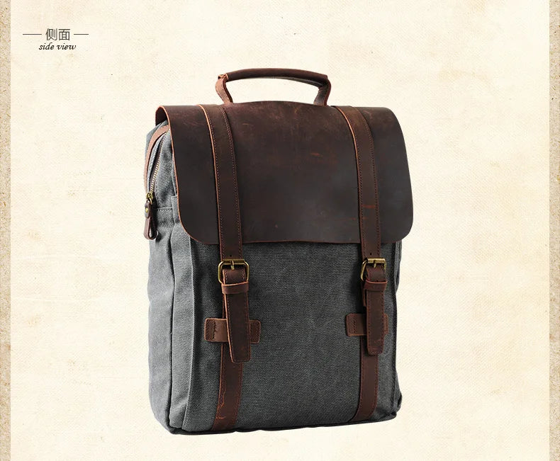 Sprayground backpack with gray fabric and leather accents for stylish travel