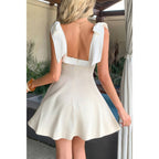 Women's square neck dress with bow sleeves, perfect for summer outings