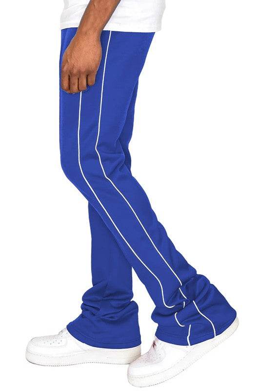 Men's blue stacked pants for activewear, perfect for workouts