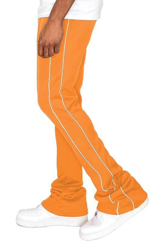 Men's orange stacked pants, comfortable activewear for workouts